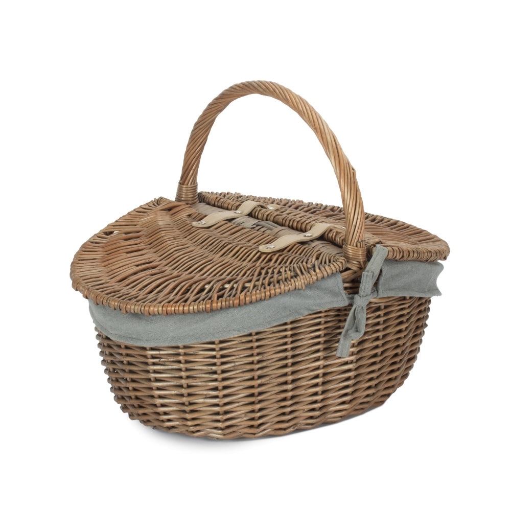 Wicker Antique Grey Finish Oval Picnic Basket