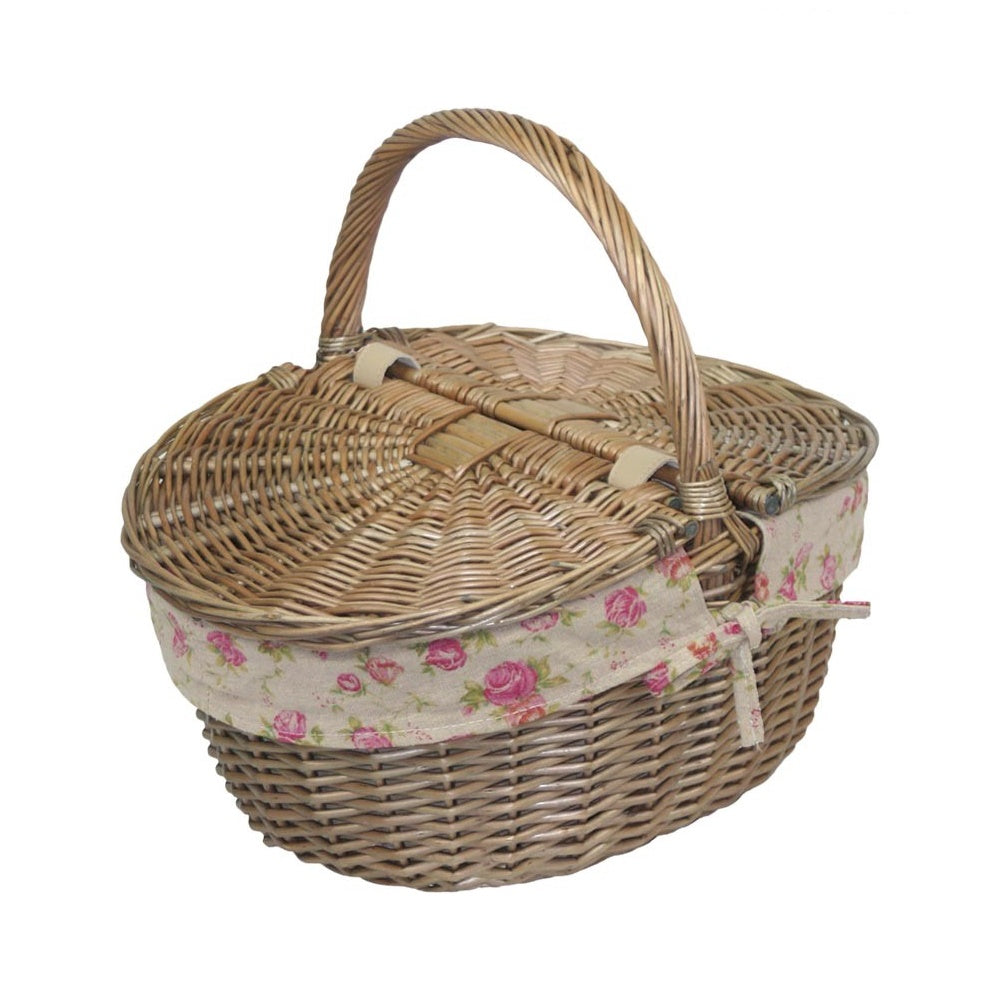 Wicker Antique Grey Finish Oval Picnic Basket