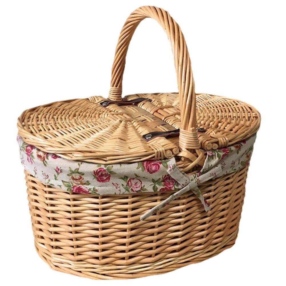 Buff Willow Oval Butterfly Lidded Picnic Basket