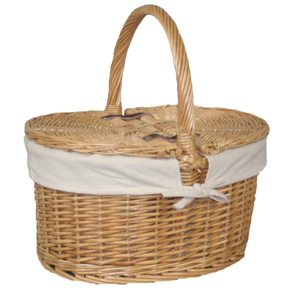 Buff Willow Oval Butterfly Lidded Picnic Basket