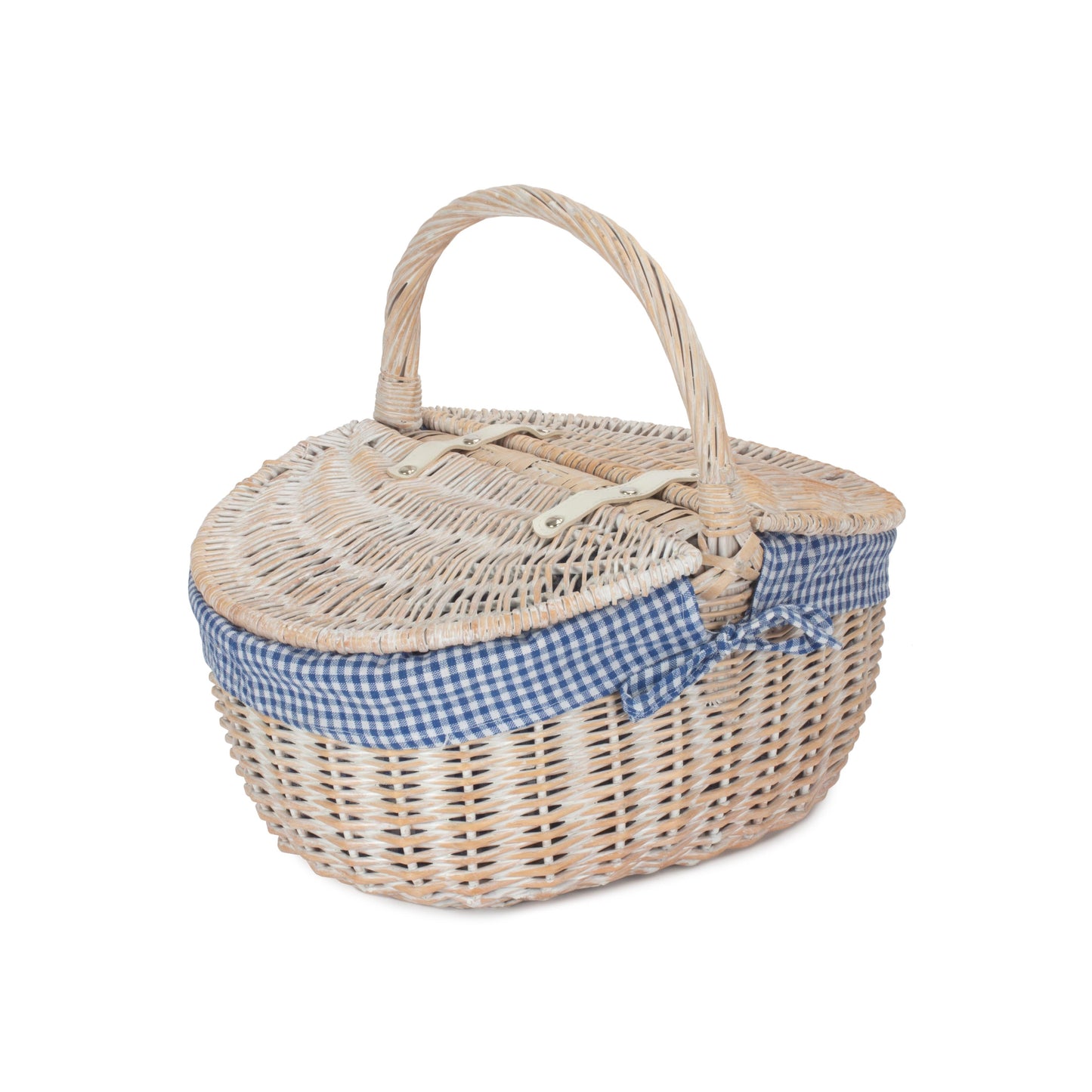 Whitewash Finish Oval Wicker Shopping Basket-4