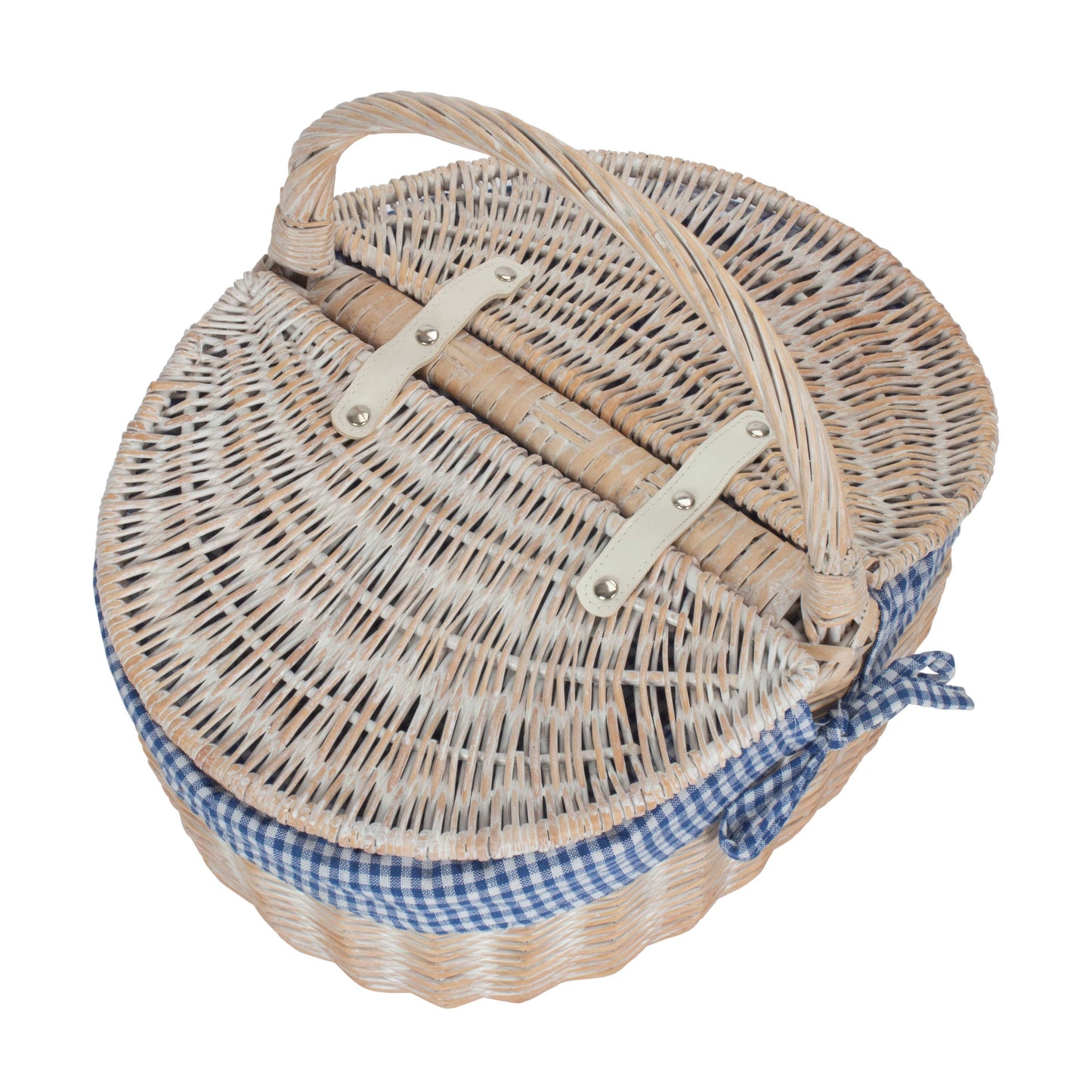 Whitewash Finish Oval Wicker Shopping Basket-3