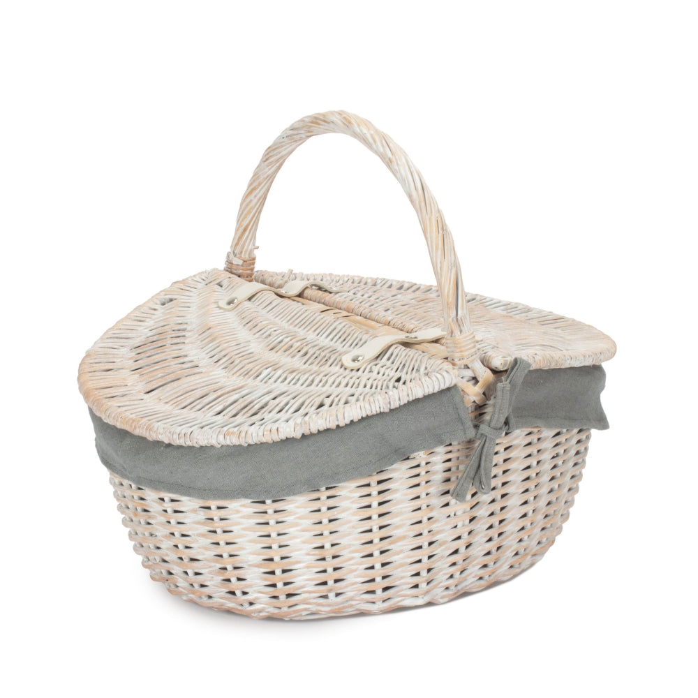 Whitewash Finish Oval Wicker Shopping Basket-7