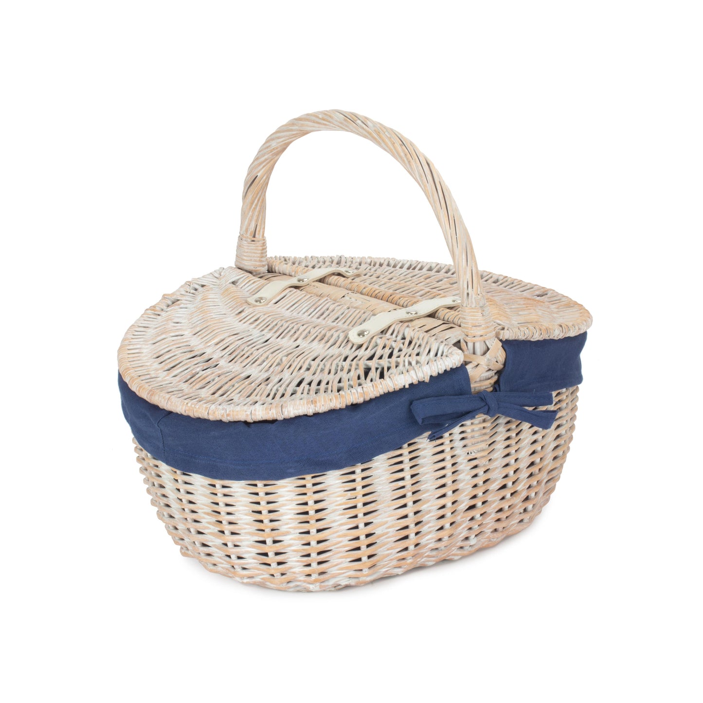 Whitewash Finish Oval Wicker Shopping Basket-6