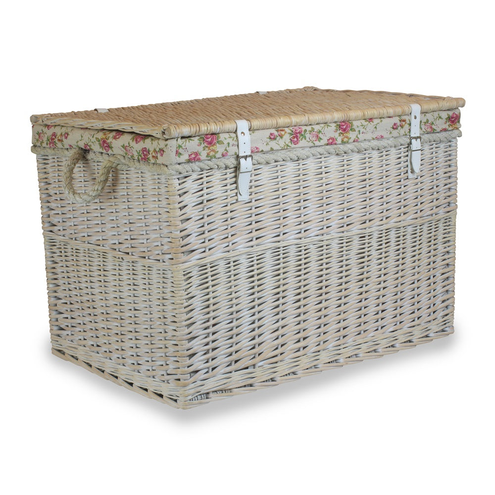 Large Whitewash Finish Storage Wicker Basket-2