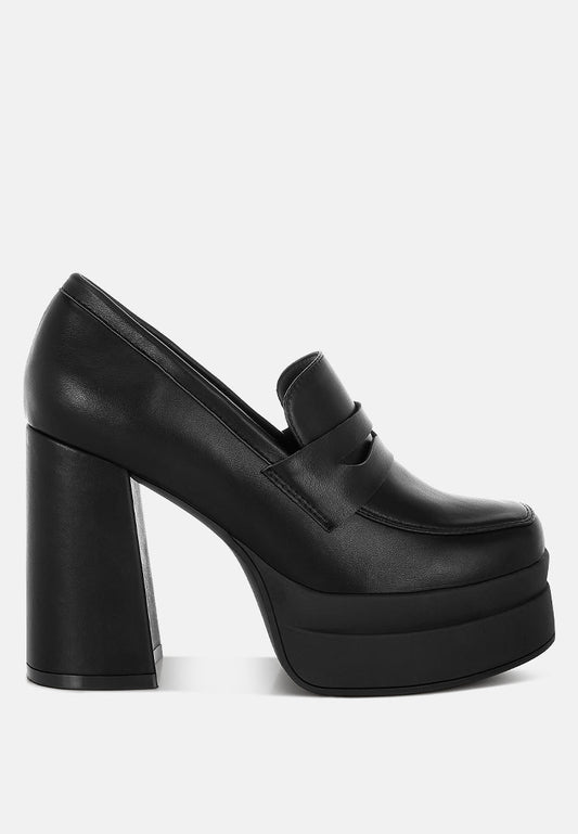 Edwina Chunky Penny Strap Heeled Loafers-0
