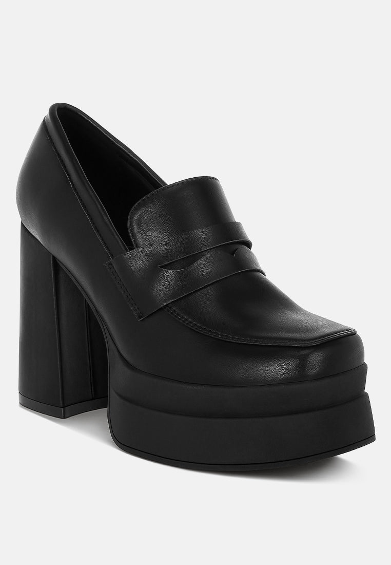 Edwina Chunky Penny Strap Heeled Loafers-1