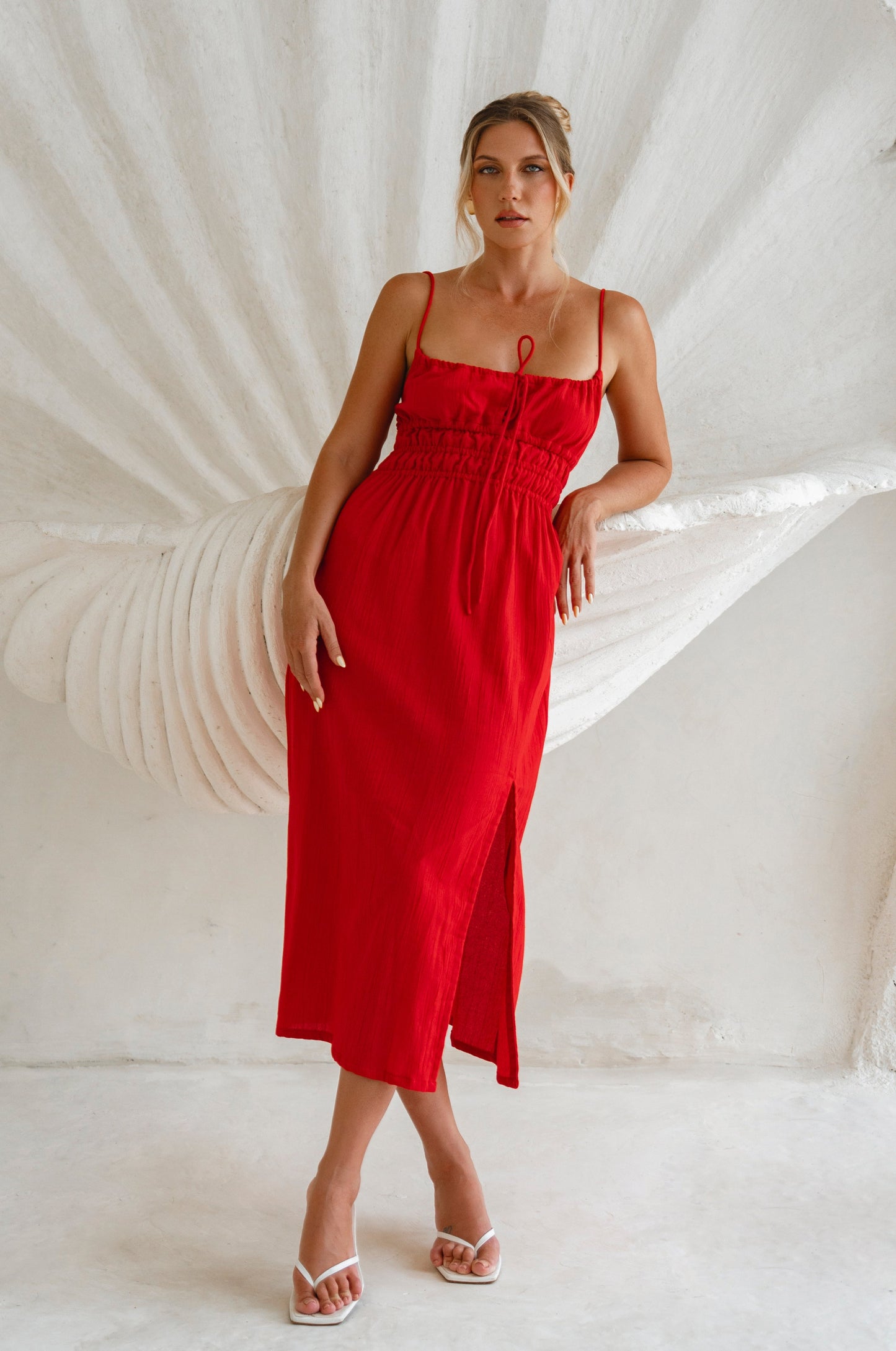 Eleanore Handcrafted Linen Midi Summer Dress-0