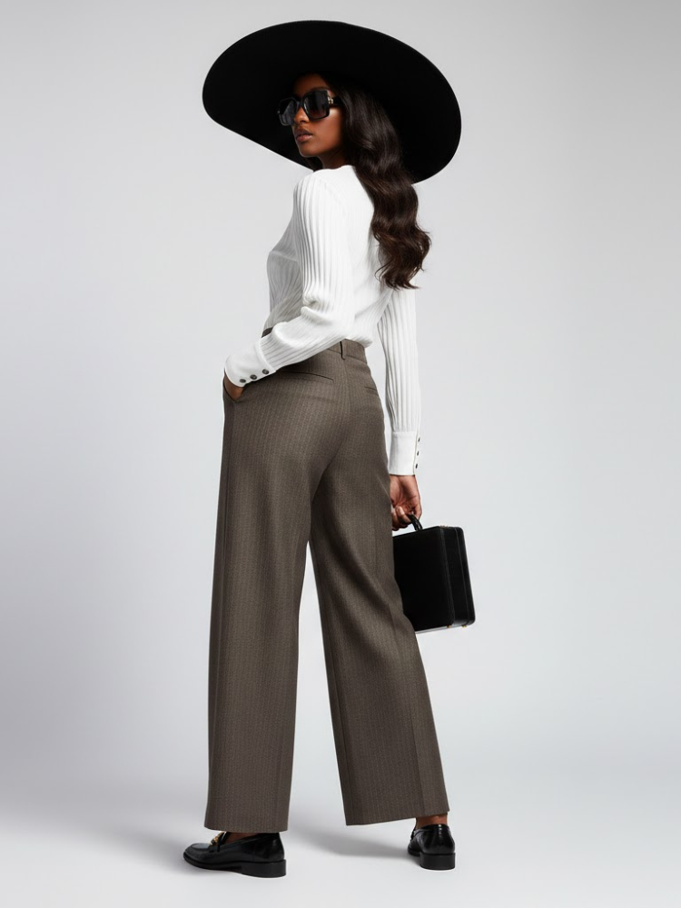 Elegant Wide-Leg Women's Trousers with Front Buttoning • BYMANYC ® New York-1