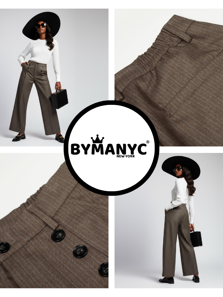 Elegant Wide-Leg Women's Trousers with Front Buttoning • BYMANYC ® New York-2