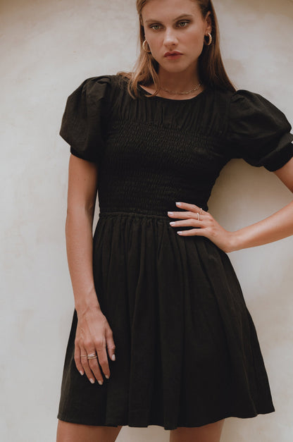 Elodie Smocked Linen Mini Dress-6