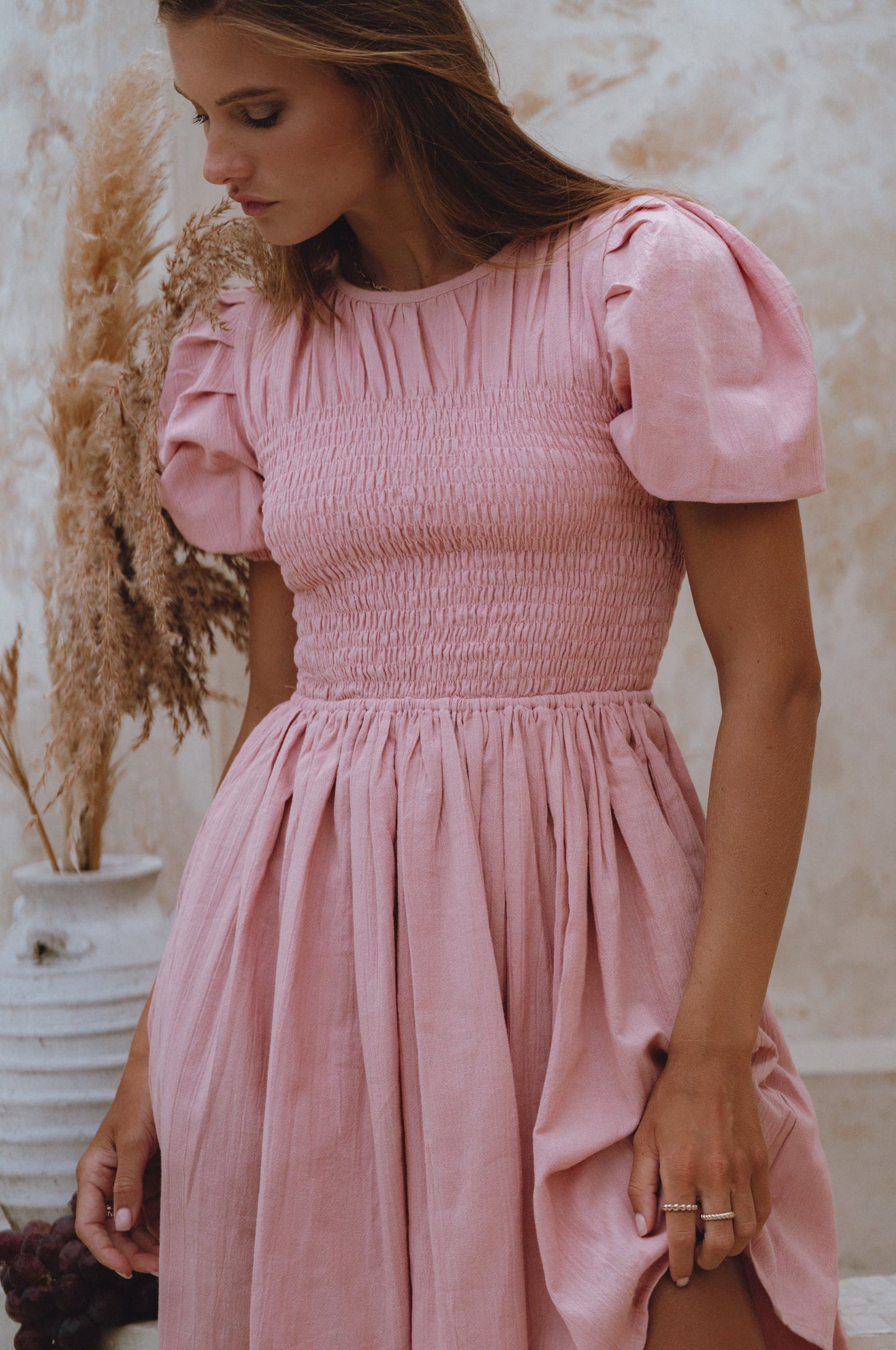 Elodie Smocked Linen Mini Dress-6