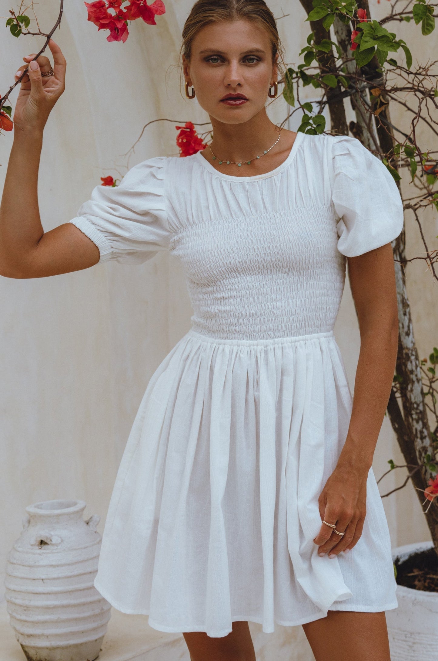 Elodie Smocked Linen Mini Dress-7