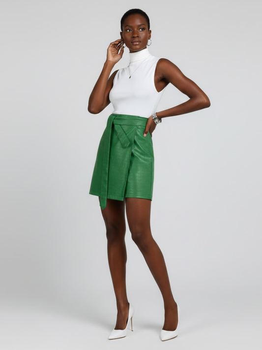 Emerald Green Vegan Leather Mini Skirt LAFAYETTE: New Colección COUTURE in NOLITA - BYMANYC ® New York-0