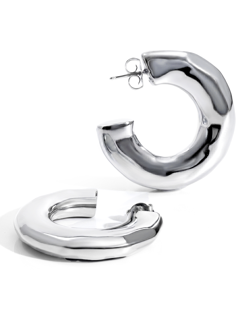 Emma Hammered Open Hoop Earrings Silver-0