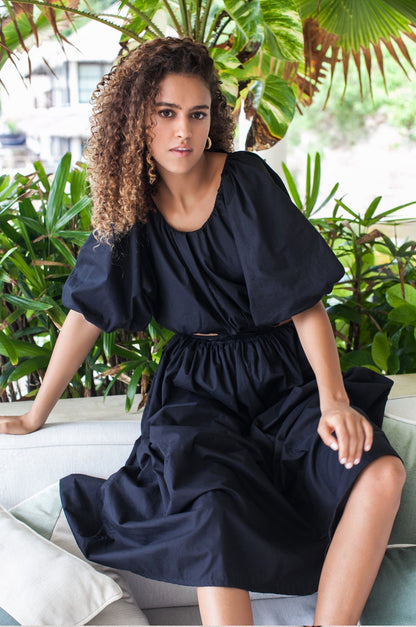 Eva Poplin Cotton Cutout Midi Dress (Sale)-2