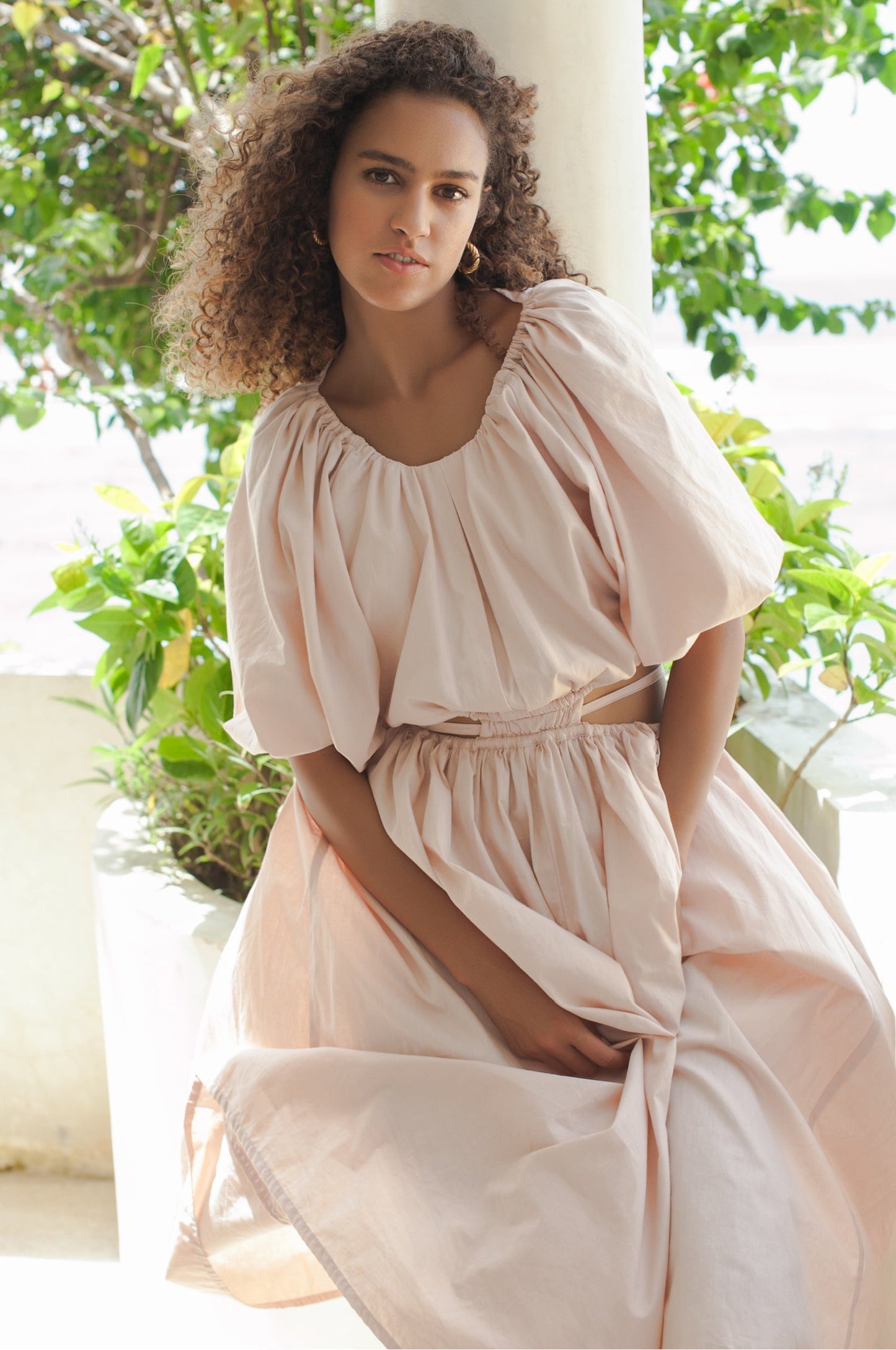 Eva Poplin Cotton Cutout Midi Dress (Sale)-1