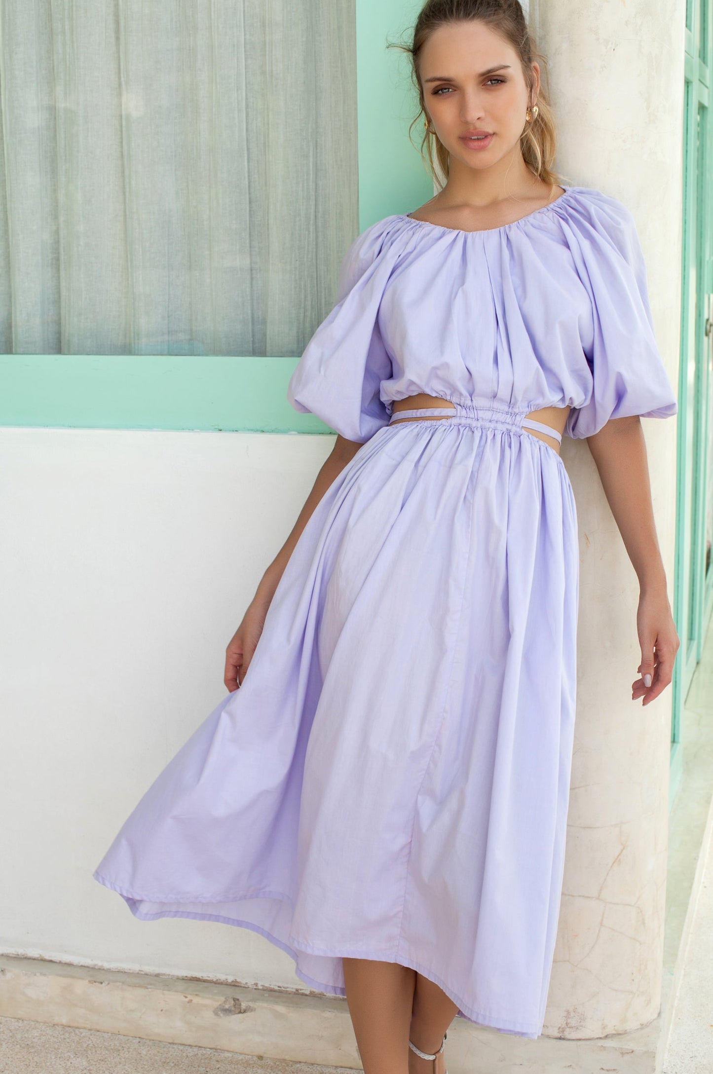 Eva Poplin Cotton Cutout Midi Dress (Sale)-6
