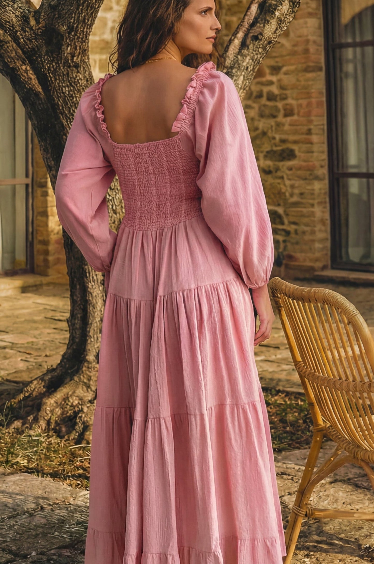 Evangeline Tiered Linen Midi Dress-4