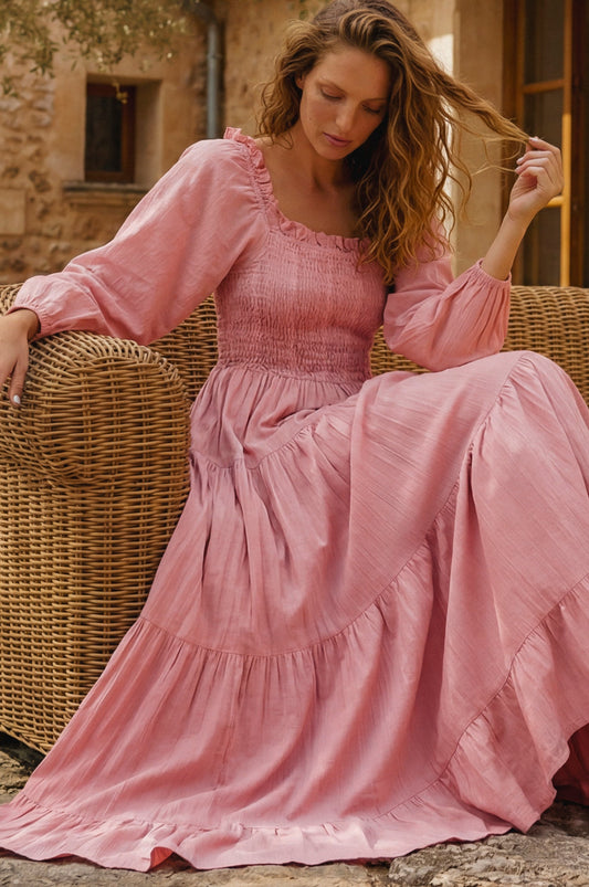 Evangeline Tiered Linen Midi Dress-0