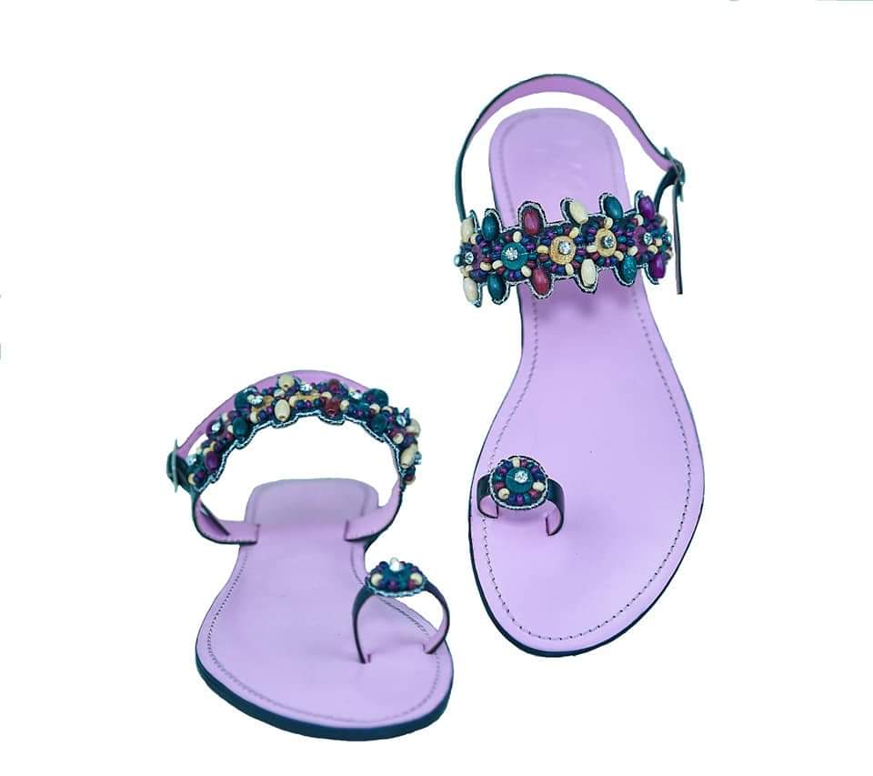 African Fashion Ankara Beaded Sandals-1