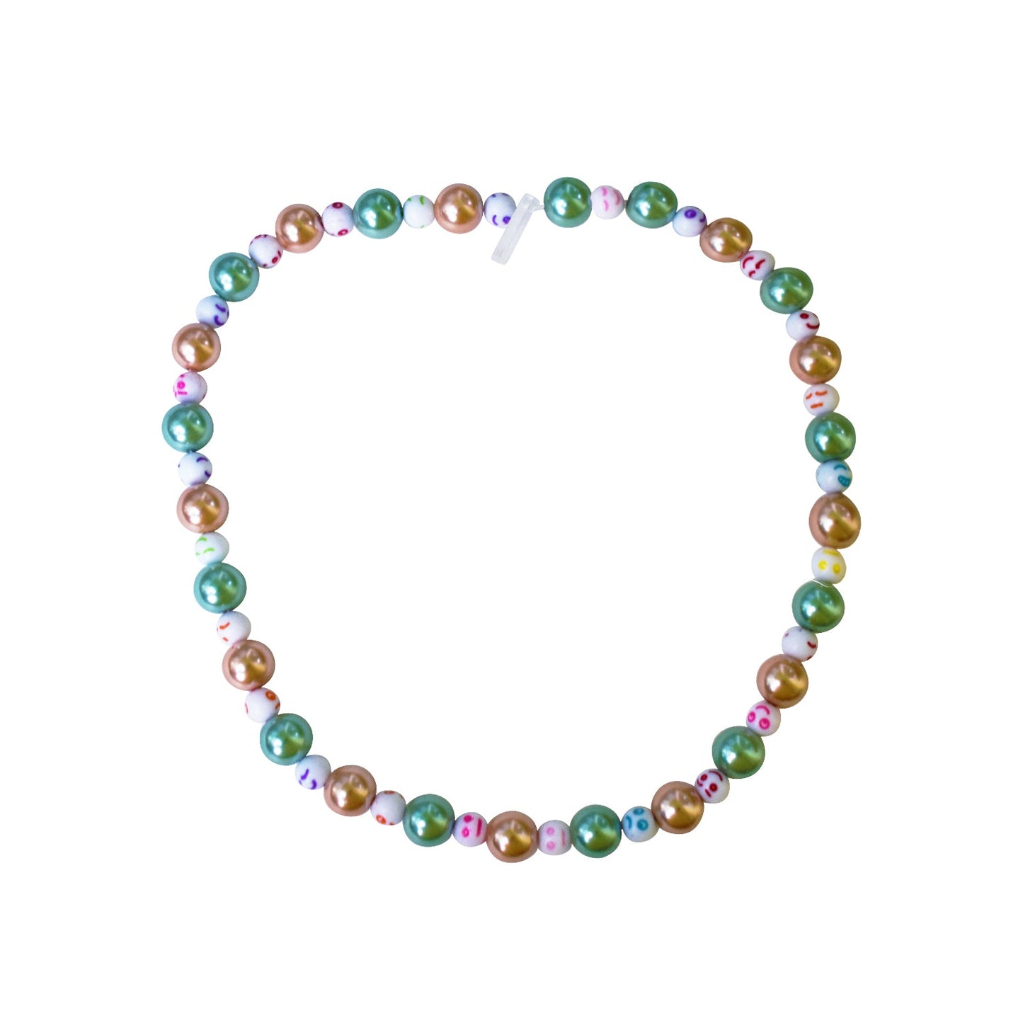 Green Bronze Happy Face emotions Necklace, Beaded Necklace, Faux Pearl necklace | by lovedbynlanla-0