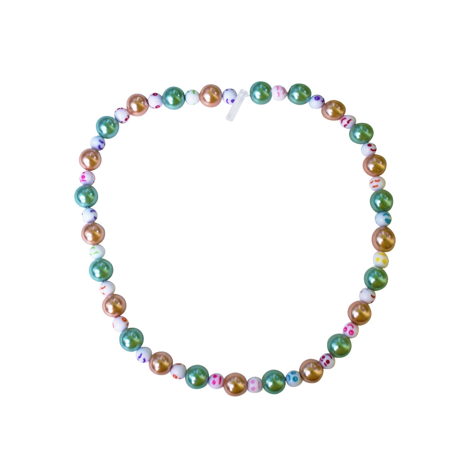 Green Bronze Happy Face emotions Necklace, Beaded Necklace, Faux Pearl necklace | by lovedbynlanla-0