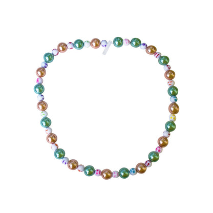 Green Bronze Happy Face emotions Necklace, Beaded Necklace, Faux Pearl necklace | by lovedbynlanla-0