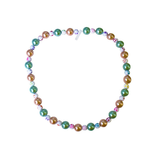 Green Bronze Happy Face emotions Necklace, Beaded Necklace, Faux Pearl necklace | by lovedbynlanla-0