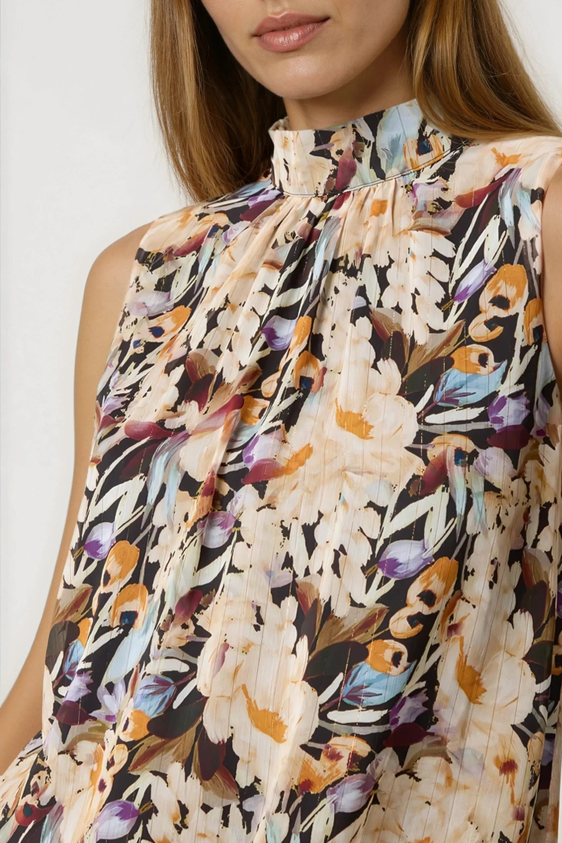 Black Floral High Neck Puffball Top-1