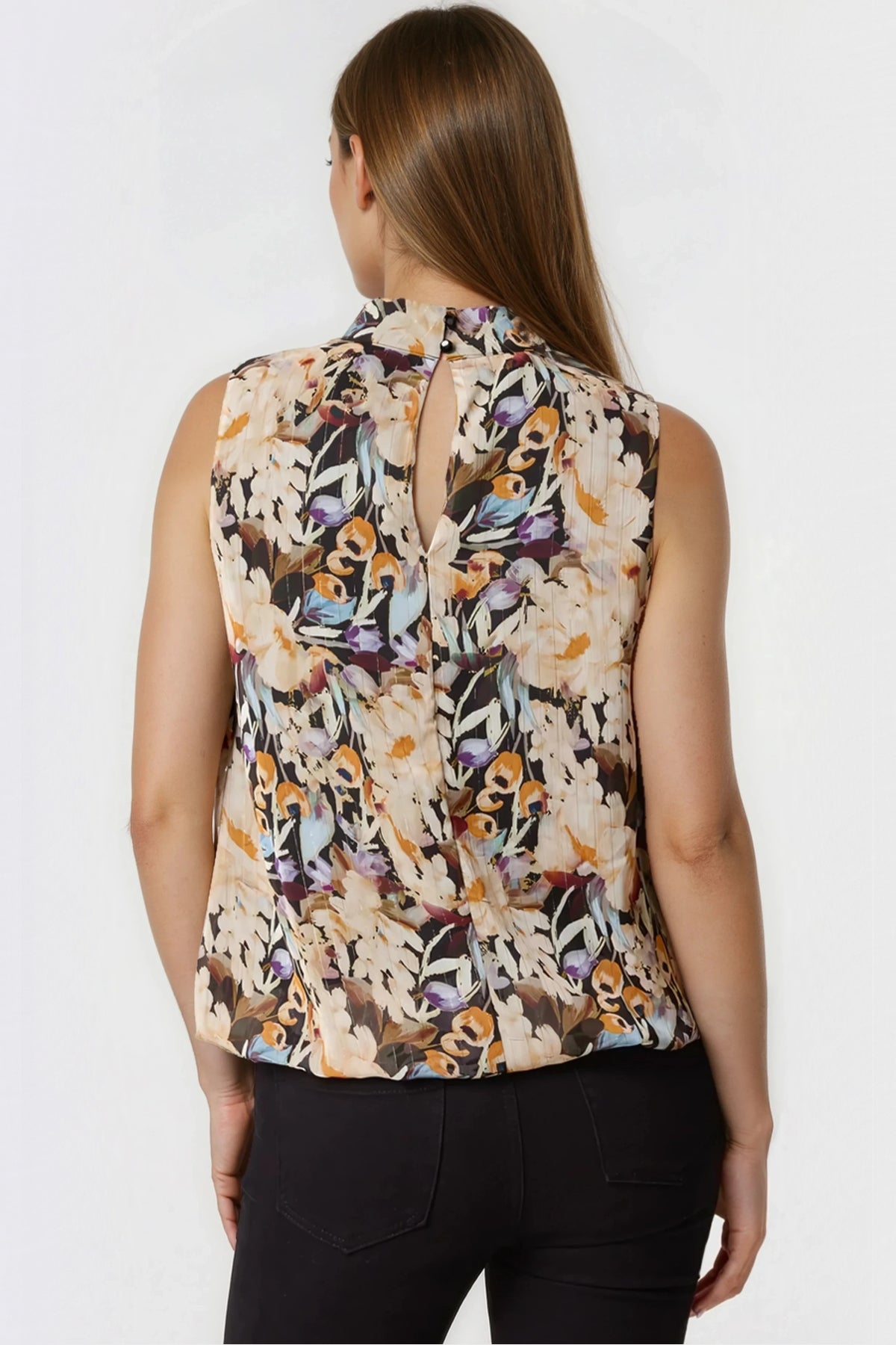 Black Floral High Neck Puffball Top-2