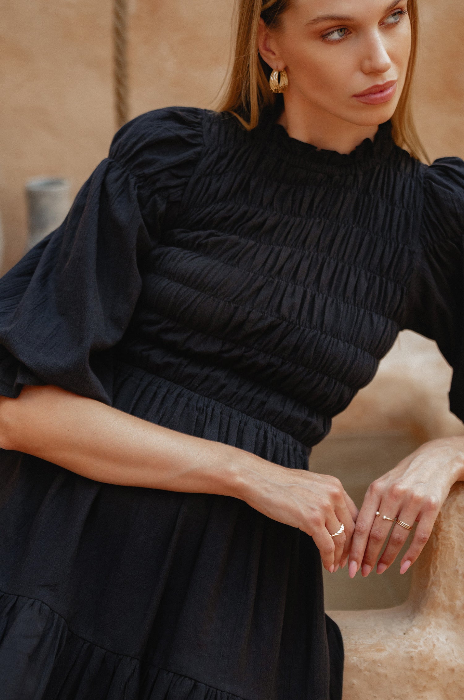 Florence Smocked Linen Midi Dress-1