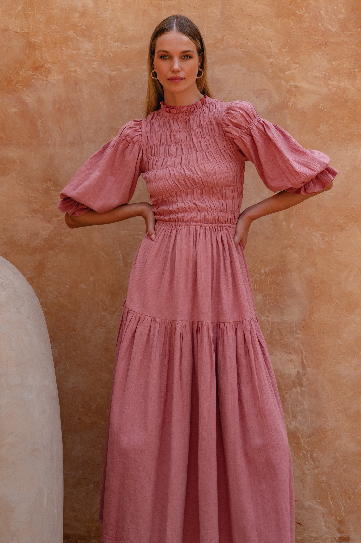 Florence Smocked Linen Midi Dress-0