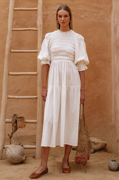Florence Smocked Linen Midi Dress-4