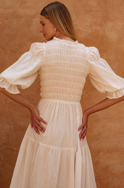 Florence Smocked Linen Midi Dress-1