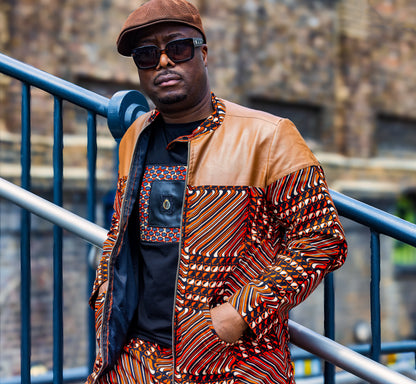 African Print Jacket- Chocolate Brown-0