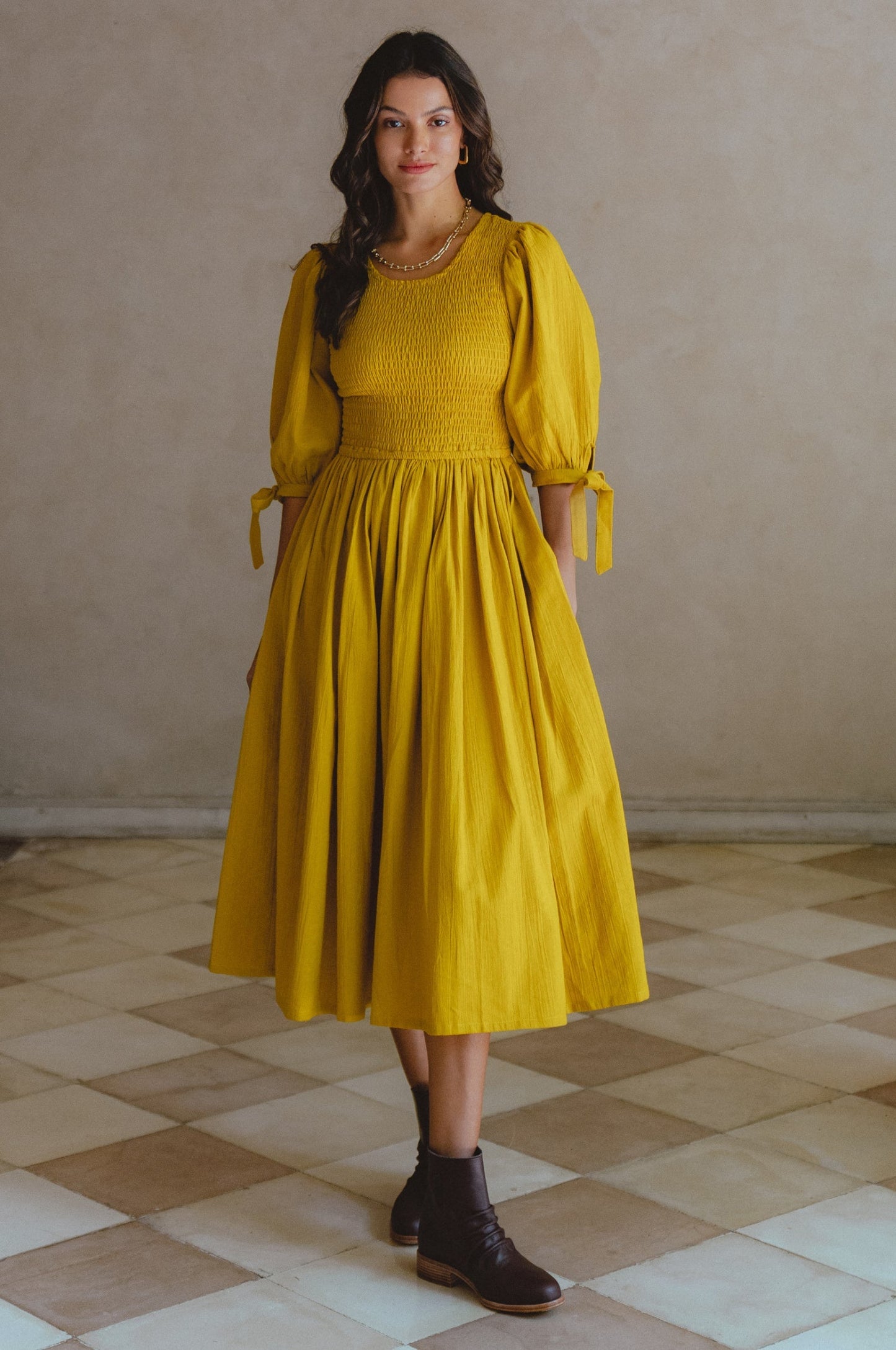 Freya Smocked Linen Midi Dress-5