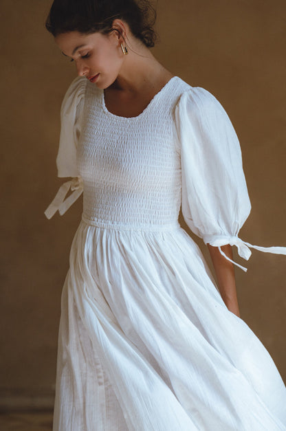 Freya Smocked Linen Midi Dress-8
