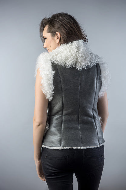 Gray Natural Nappa Lambskin Merino Fur Vest-1