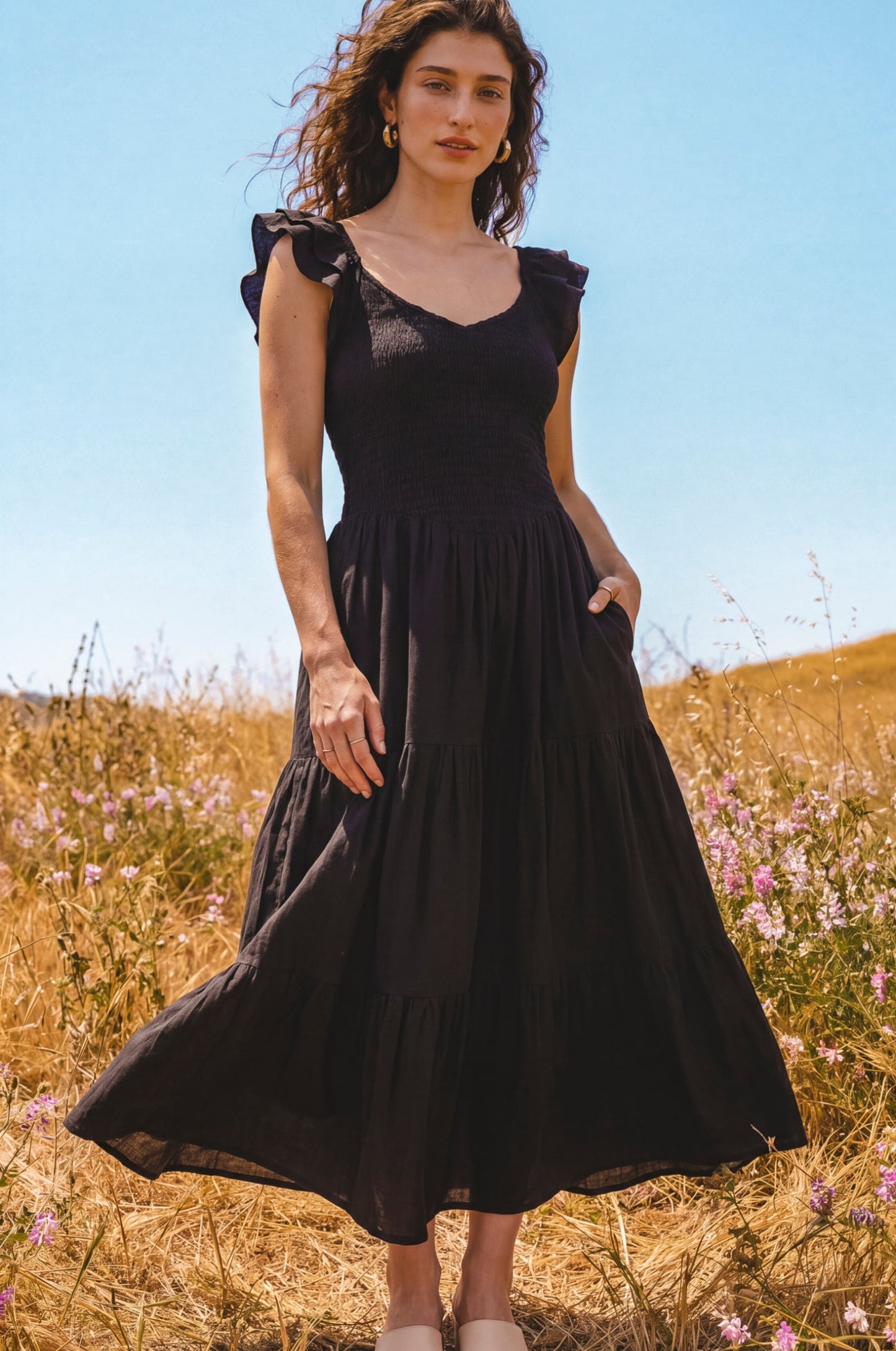 Giuseppina Smocked Linen Midi Dress-3