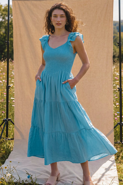 Giuseppina Smocked Linen Midi Dress-5