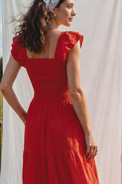 Giuseppina Smocked Linen Midi Dress-4