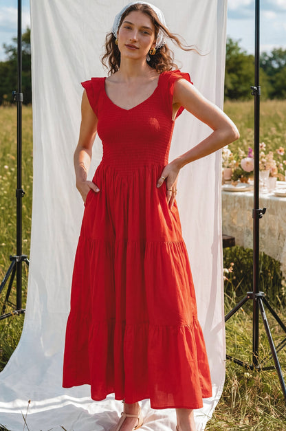 Giuseppina Smocked Linen Midi Dress-5