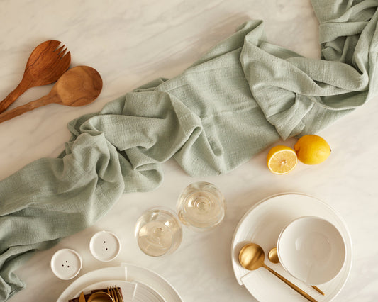 Ona Green Cotton Gauze Table Runner-0