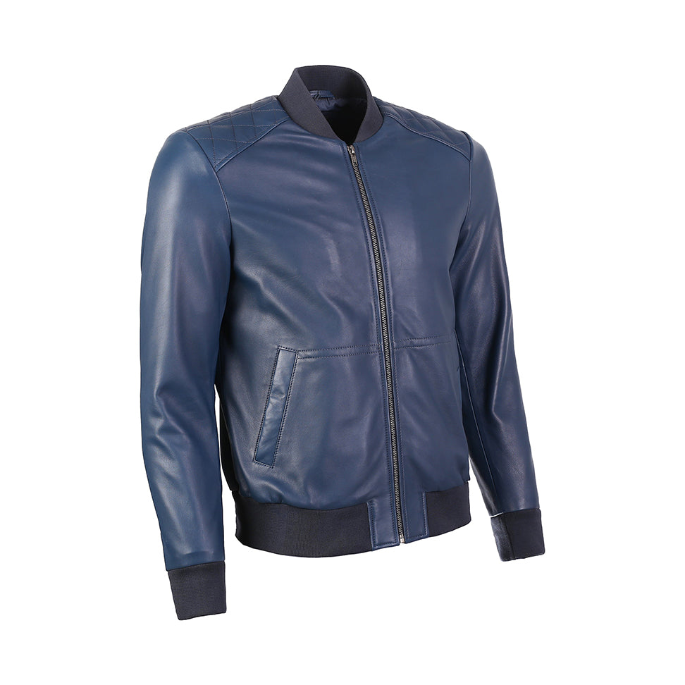 Greer Men's Wax Finish Sheepskin Leather Bomber Jacket-1