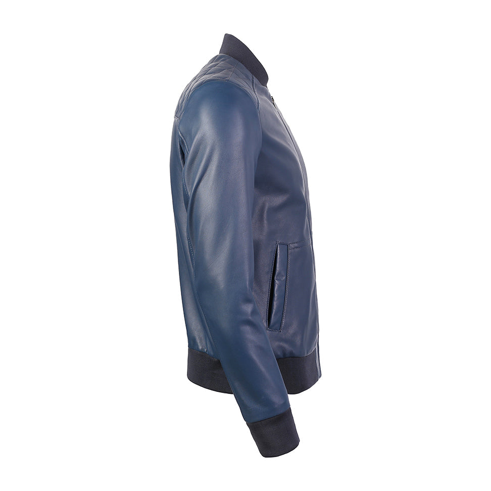 Greer Men's Wax Finish Sheepskin Leather Bomber Jacket-2