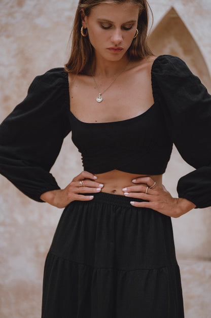 Helsa Long Sleeve Linen Top-1