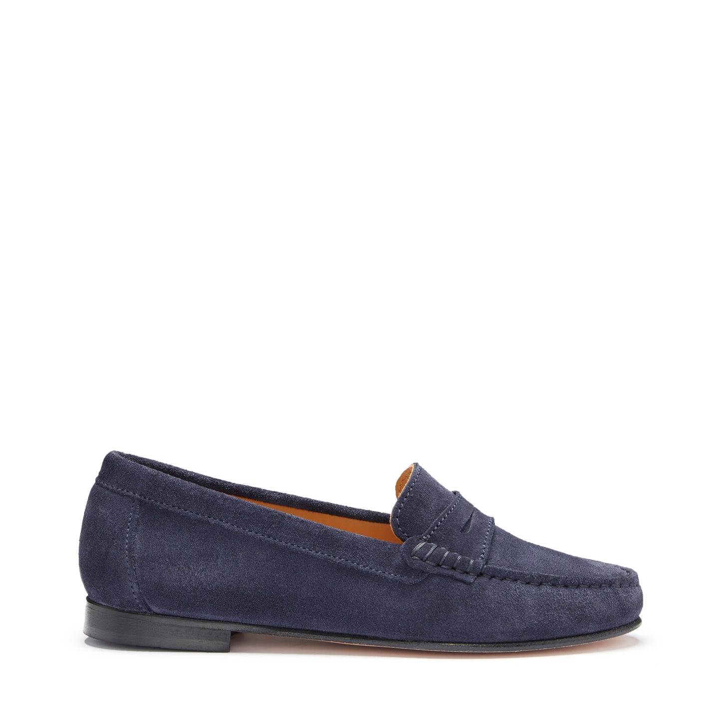 Women's Penny Loafers Leather Sole, navy blue suede-0