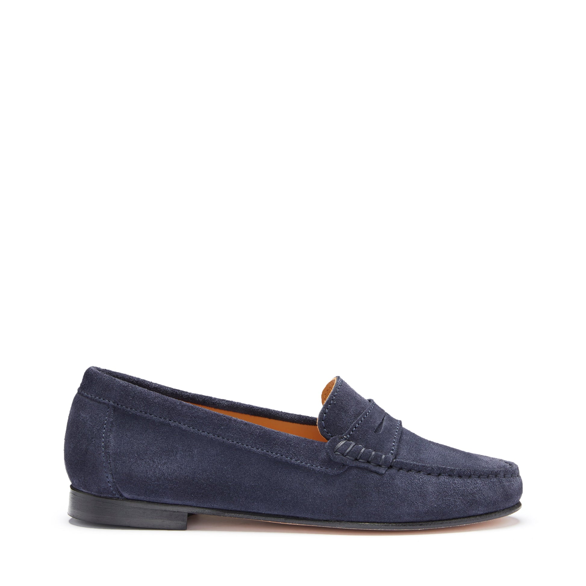 Women's Penny Loafers Leather Sole, navy blue suede-0