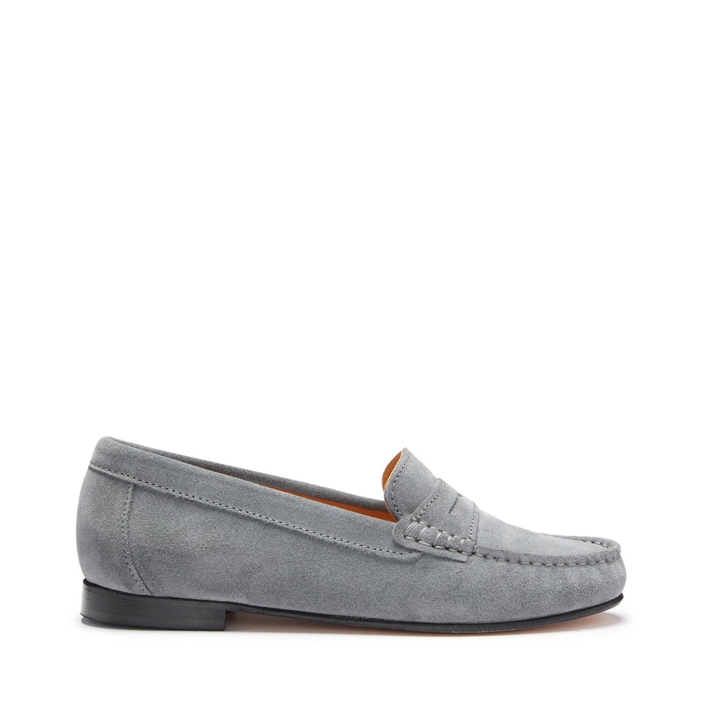 Women's Penny Loafers Leather Sole, slate grey suede-0